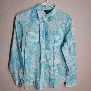 Lauren by Ralph Lauren Lightweight Tropical Button Up Long Sleeve Blouse - Small